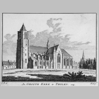 Gravure uit het midden van de 18e eeuw met daarop de Grote Kerk, Tholen, Photo on geschiedeniszeeland.nl.jpg